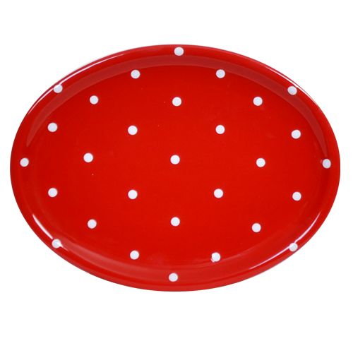 Červený oválny tanier